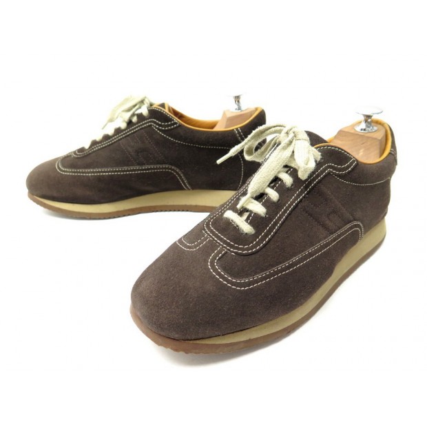CHAUSSURES HERMES QUICK H SNEAKERS 39.5 BASKETS DAIM MARRON BROWN SHOES 685€