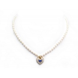 COLLIER VAN CLEEF & ARPELS EN PERLES PENDENTIF COEUR SAPHIR DIAMANTS NECKLACE