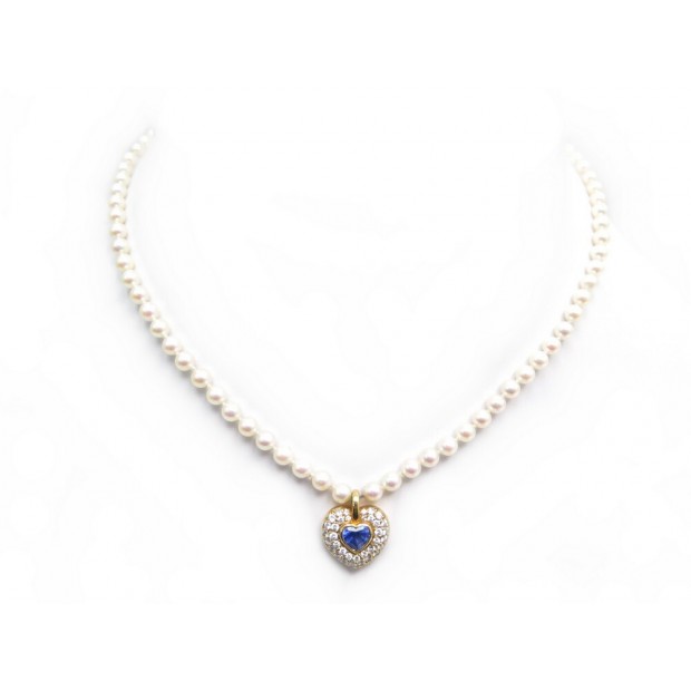 COLLIER VAN CLEEF & ARPELS EN PERLES PENDENTIF COEUR SAPHIR DIAMANTS NECKLACE