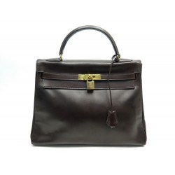 VINTAGE SAC A MAIN HERMES KELLY 32 EN CUIR BOX MARRON RETOURNE HAND BAG 7500€