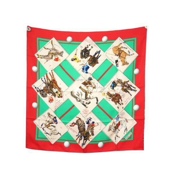 VINTAGE FOULARD HERMES MONDE DU POLO CUP PALM BEACH CRISSEY 1987 SOIE SCARF 410€