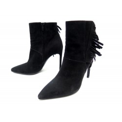 CHAUSSURES BOTTINES SAINT LAURENT 404573 DAIM NOIR A FRANGES 37 ANKLE BOOTS 895€