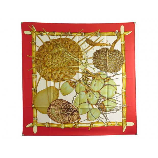 NEUF FOULARD HERMES JARDIN CREOLE VALERIE DAWLAT CARRE SOIE ROUGE SCARF 460€