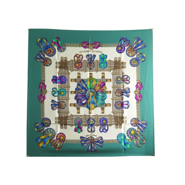 NEUF FOULARD HERMES LES RUBANS DU CHEVAL JOACHIM METZ CARRE SOIE SILK SCARF 410€