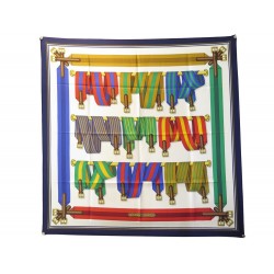 FOULARD HERMES LES SANGLES PAR JOACHIM METZ CARE 90 EN SOIE BLEU SILK SCARF 410€