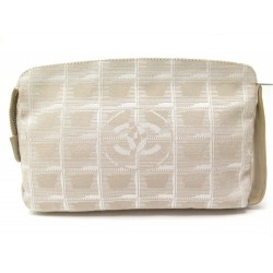 POCHETTE A MAIN CHANEL LIGNE CROISIERE LOGO CC EN TOILE BEIGE TROUSSE SAC CLUTCH