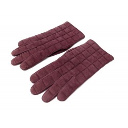 NEUF GANTS CHANEL MATELASSE CHOCOLATE BAR 7.5 EN DAIM VIOLET DEER GLOVES 790€