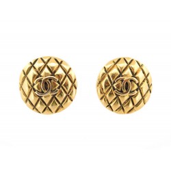 VINTAGE BOUCLES D'OREILLES CHANEL MATELASSEE LOGO CC DE CASTELLANE 1986 EARRINGS