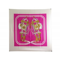 NEUF FOULARD HERMES BRIDES DE GALA HUGO GRYGKAR CARRE SOIE ROSE SILK SCARF 410€