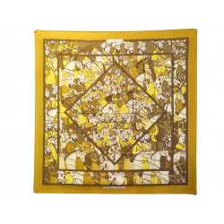 RARE VINTAGE FOULARD HERMES ALI BABA CARRE 90 SOIE JAUNE MOUTARDE BOITE SCARF