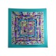 FOULARD HERMES CORRESPONDANCE CATHY LATHAM CARRE 90 SOIE BLEU SILK SCARF 530 