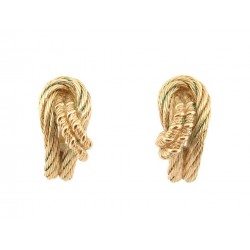 VINTAGE BOUCLES D'OREILLES CHRISTIAN DIOR CORDAGE A CLIP EN METAL DORE EARRINGS