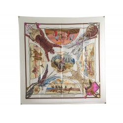 FOULARD HERMES CHASSES EXOTIQUES LEDOUX CARRE 90 CM SOIE MARRON SILK SCARF 410€