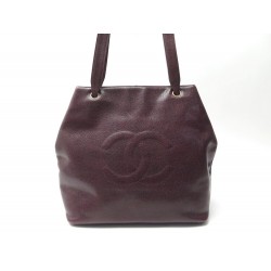 SAC A MAIN CHANEL SHOPPING LOGO CC CABAS EN CUIR CAVIAR BORDEAUX HAND BAG 3500€