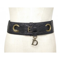 CEINTURE LARGE CHRISTIAN DIOR LADY T80 CUIR CANNAGE NOIR BLACK LEATHER BELT 380€