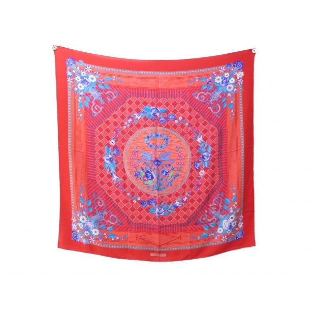 CHALE HERMES JEUX DE PAILLE PERRIERE CACHEMIRE ET SOIE ROUGE FOULARD SHAWL 1000€