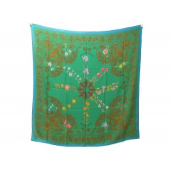 NEUF CHALE HERMES ARABESQUE D'ORIGNY CACHEMIRE ET SOIE VERT FOULARD SHAWL 1000€