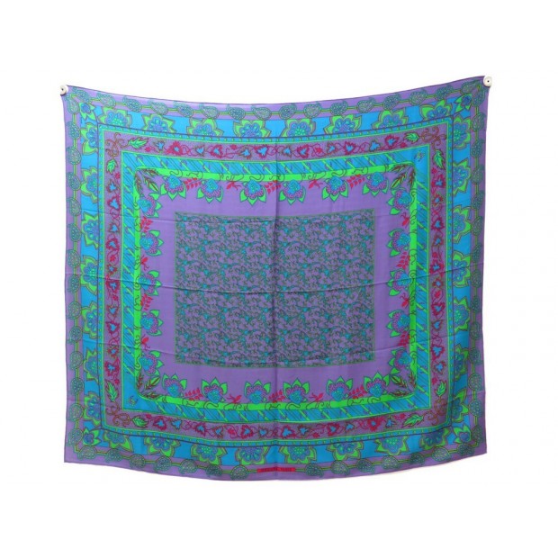 CHALE HERMES FLEURS & FEUILLES EN CACHEMIRE & SOIE VIOLET FOULARD SHAWL 1000€