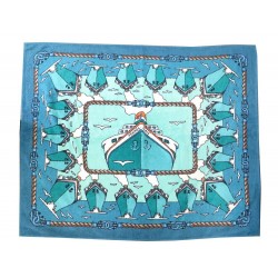 GRAND DRAP DE PLAGE HERMES PAQUEBOT 140 x 170CM TAPIS SERVIETTE COTON BLUE 960€