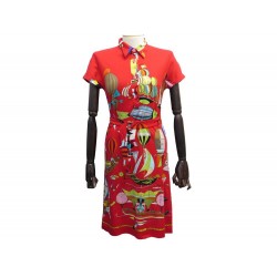 NEUF ROBE HERMES LES FOLIES DU CIEL S 36 ROUGE CEINTURE FOULARD CARRE DRESS 800€