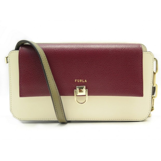 SAC A MAIN FURLA MISS MIMI EN CUIR ECRU & BORDEAUX WE00125 LEATHER HAND BAG 245€