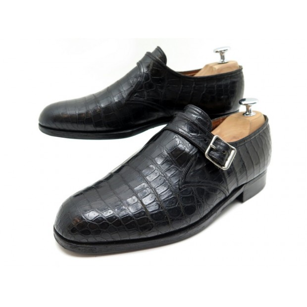 CHAUSSURES JM WESTON MOCASSINS A BOUCLE 6.D 40 CUIR CROCODILE NOIR SHOES 3900€