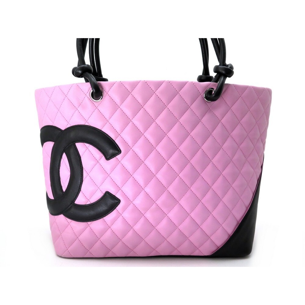 Chanel Tote Bag Quilted Leather Cambon Pink & Black