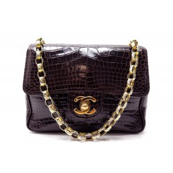 VINTAGE SAC A MAIN CHANEL TIMELESS MINI BANDOULIERE CUIR DE CROCODILE MARRON BAG