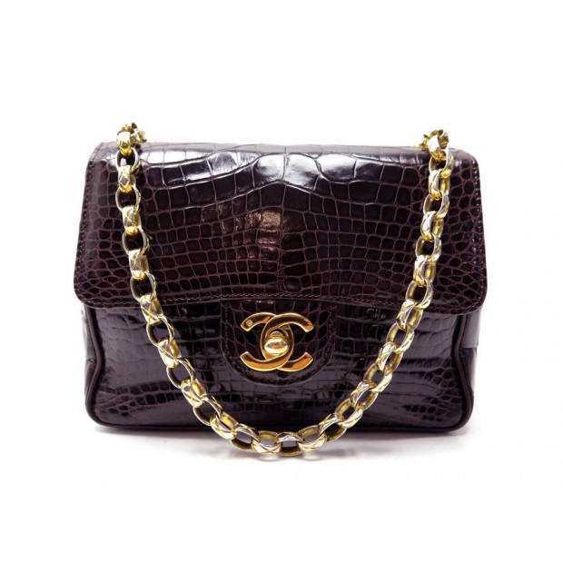 VINTAGE SAC A MAIN CHANEL TIMELESS MINI BANDOULIERE CUIR DE CROCODILE MARRON BAG