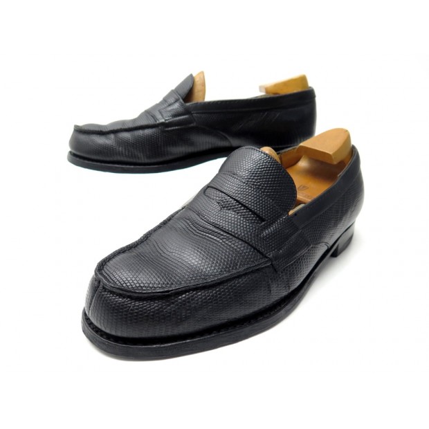 CHAUSSURES JM WESTON MOCASSINS 180 7.5D 41.5 CUIR LEZARD NOIR EMBAUCHOIRS 1815€