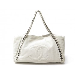 SAC A MAIN CHANEL CABAS SHOPPING GM EN CUIR BLANC LEATHER HAND TOTE BAG 4600€