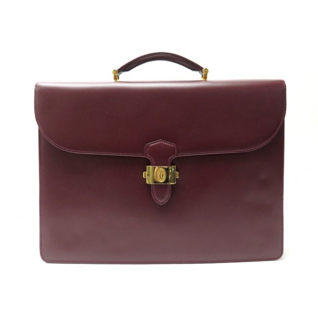 SACOCHE MUST DE CARTIER PORTE DOCUMENTS EN CUIR BORDEAUX + BOITE BRIEFCASE 3400€