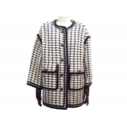 NEUF VESTE MANTEAU CHANEL T44 L EN TWEED BLANC ET NOIR WHITE VESTE COAT 6535€