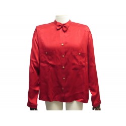 BLOUSE CHANEL LOGO CC EN SOIE ROUGE L 42 CHEMISE RED SILK SHIRT 1600€