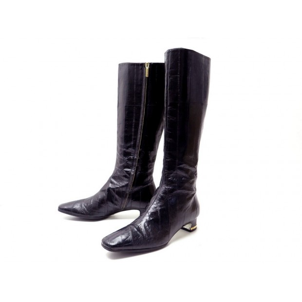 CHAUSSURES DOLCE & GABBANA BOTTES 38.5 EN CUIR VERNI NOIR LEATHER BOOTS 1250€