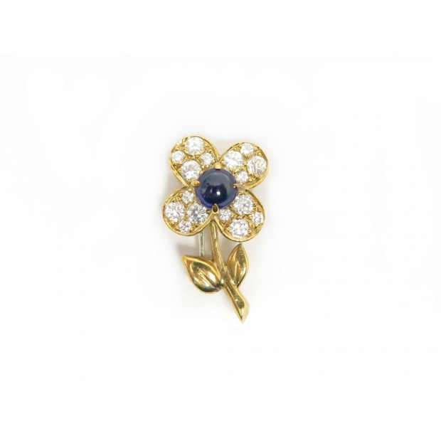 VINTAGE BROCHE VAN CLEEF AND ARPELS FLEUR OR 2.5G DIAMANTS 0.35CT SAPHIR BROOCH