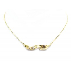 COLLIER EN OR JAUNE 18K 7.5GR FEUILLES DIAMANT SOLITAIRE DIAMOND GOLD NECKLACE