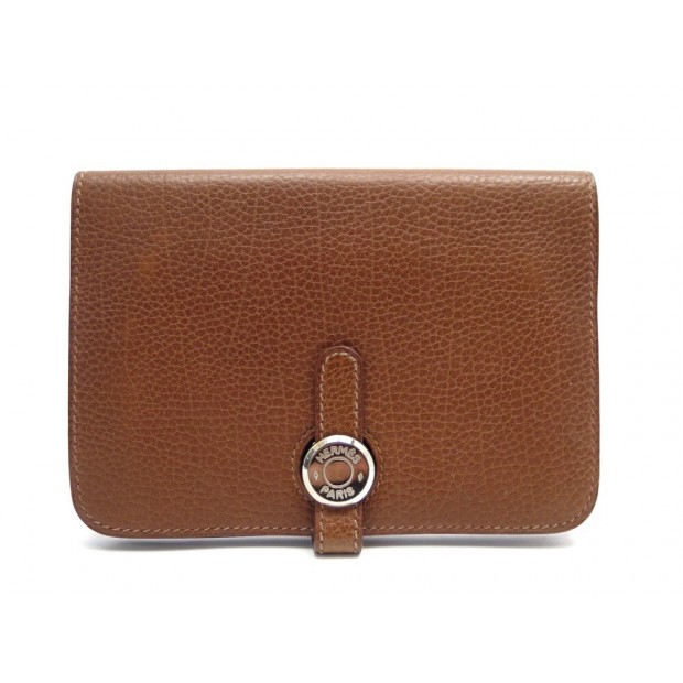 PORTEFEUILLE HERMES DOGON COMPACT EN CUIR GRAINE MARRON BROWN WALLET 1315€