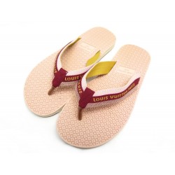 NEUF CHAUSSURES LOUIS VUITTON SANDALES TONGS 37 EN TOILE ROSE NEW THONGS 590€