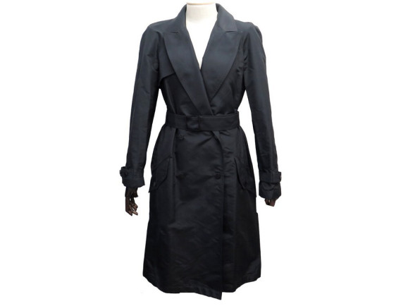 manteau chanel impermeable long s 36 soie noir