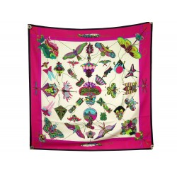 FOULARD HERMES SOIES VOLANTES DUBIGEONS CARRE 90 EN SOIE FUSHIA SILK SCARF 410€