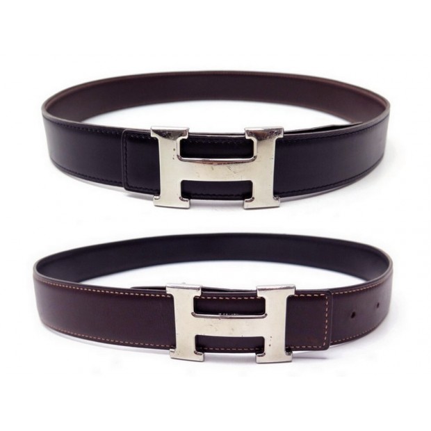 CEINTURE HERMES BOUCLE H LIEN REVERSIBLE 32MM T79 CUIR NOIR & CHOCOLAT BELT 710€