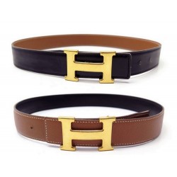 CEINTURE HERMES BOUCLE H DORE LIEN REVERSIBLE 32 MM T79 CUIR BOX EPSOM BELT 710€