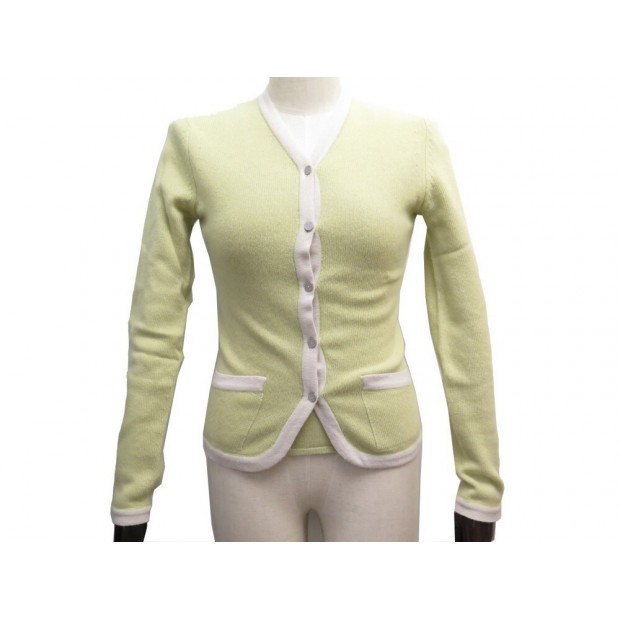 NEUF ENSEMBLE CHANEL TWIN SET GILET + DEBARDEUR S 36 EN CACHEMIRE VERT NEW 2500€