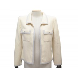 NEUF VESTE CHANEL P21114 M 38 EN TWEED LAINE BEIGE BOUTONS PERLES JACKET 5650€