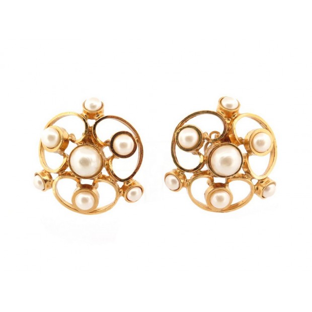 VINTAGE BOUCLES D'OREILLES CHANEL EN METAL DORE & PERLES GOLDEN EARRINGS