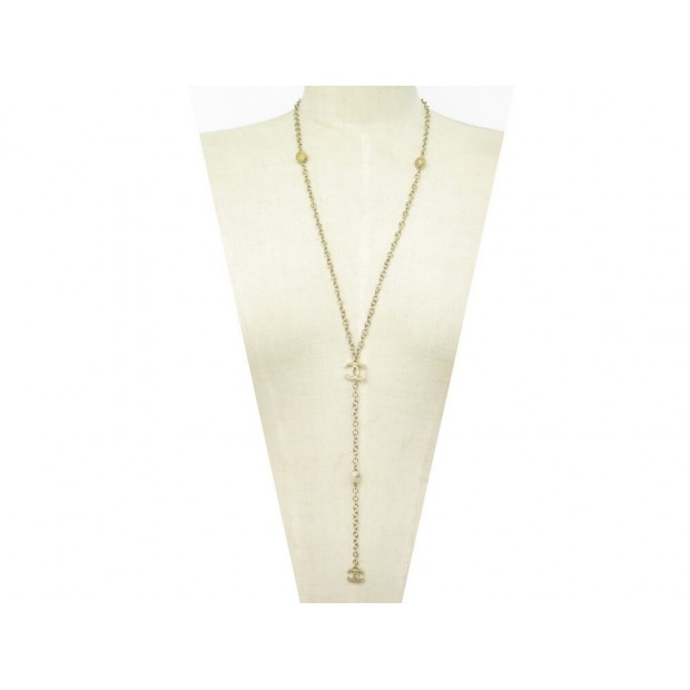 NEUF COLLIER CHANEL LOGO CC ET PERLES METAL DORE 61-80 CM BIJOU NECKLACE 1490€