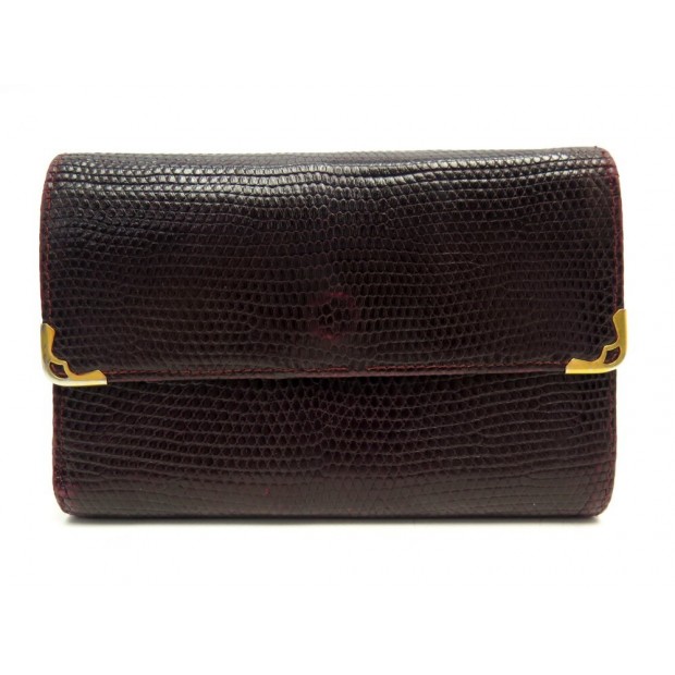 PORTEFEUILLE MUST DE CARTIER CUIR LEZARD BORDEAUX PORTE MONNAIE LEATHER WALLET