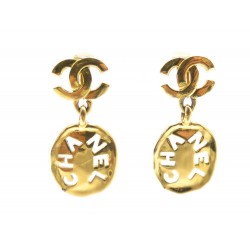 VINTAGE BOUCLES D'OREILLES CHANEL LOGO CC AJOURE METAL DORE GOLDEN EARRINGS