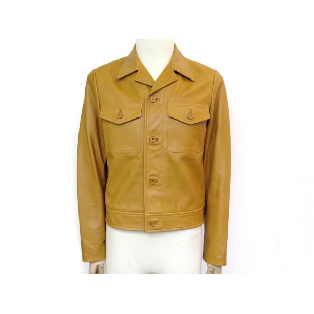 NEUF VESTE SANDRO V7144S-1351 BLOUSON 48 M CUIR CAMEL GOLD LEATHER JACKET 945€